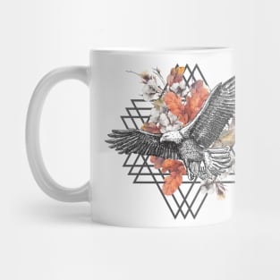 Eagle Artwork, Flowers Triangle Abstract Design for Nature Lovers Mug